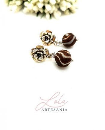 Pendiente Flor Marrón largo