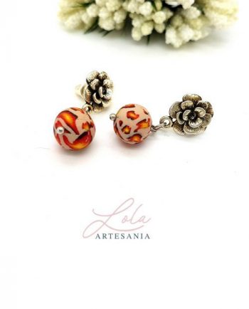 Pendiente Flor Naranja largo