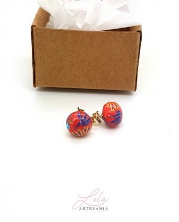 Pendiente Rojo Botón Plata