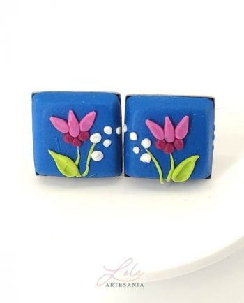 Pendientes Cuadrados de Flores Azules