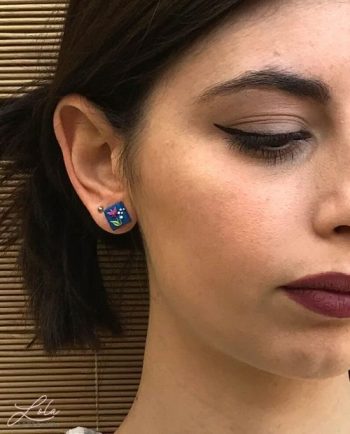 Pendientes Cuadrados de Flores Azules